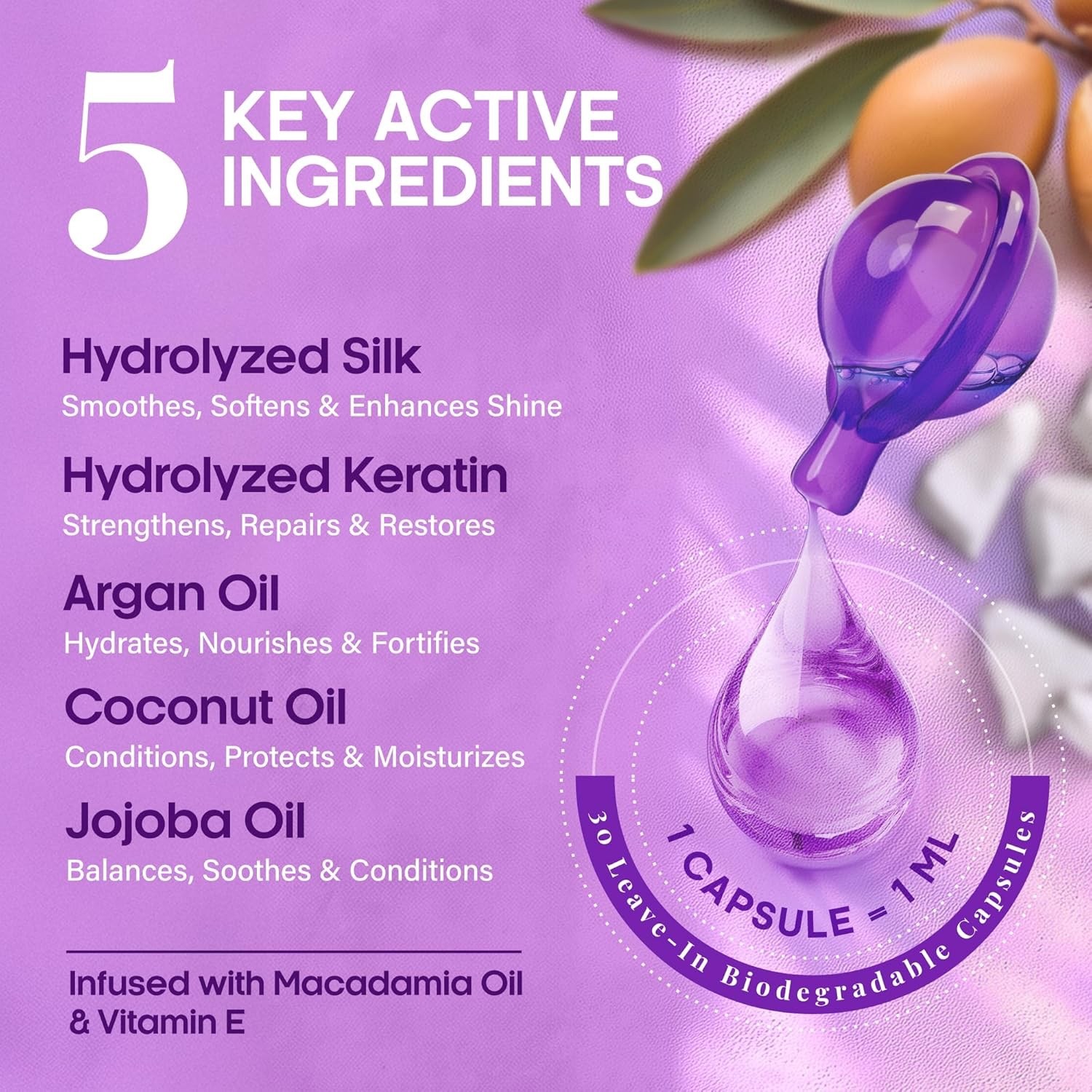 Hair Vitamins Oil Capsules for Frizzy & Damaged Hair Keratin Treatment with Oils