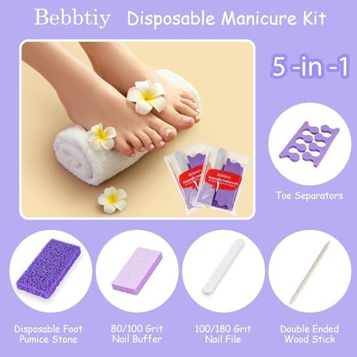 Disposable Pedicure Kit Sets, 5 in 1 Nail Salon Manicure 80/100 Grit 20