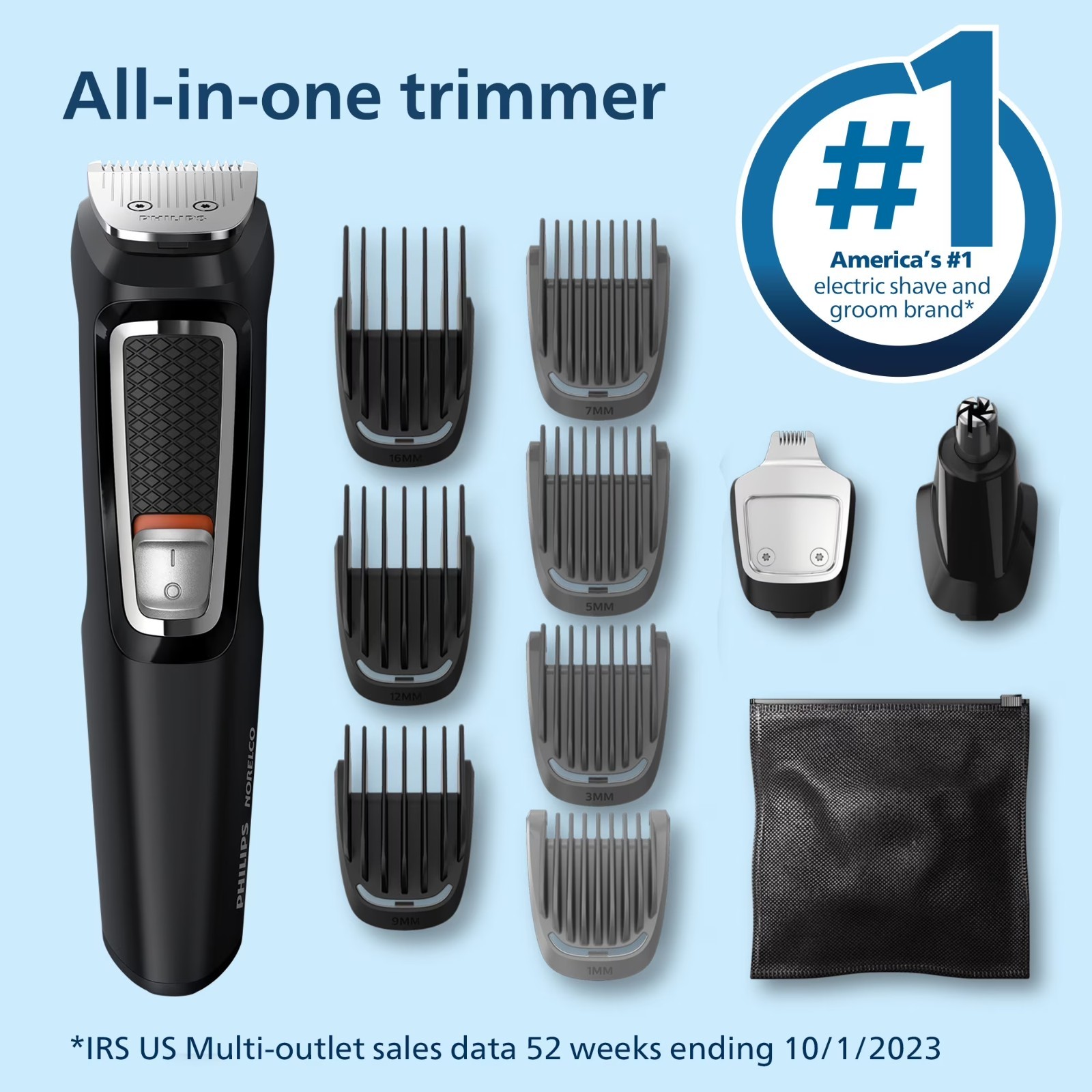 Philips Norelco Multigroom 3000 Cordless Beard Hair Trimmer MG3740/40 Kit