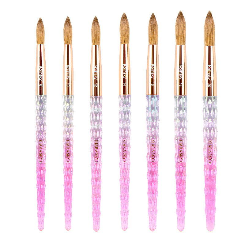 Kiara Sky Acrylic Nail Brush 100% Kolinsky – Size #8 to #20 Clear/ Pink/ Black