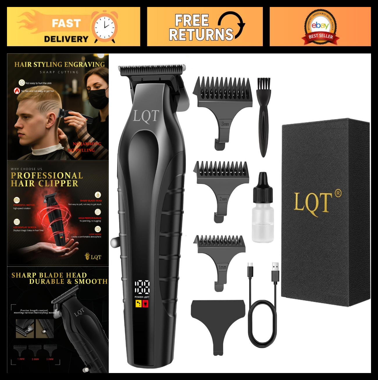 Cordless Professional Hair Trimmer for Men – Rechargeable Beard & Mustache Clipp