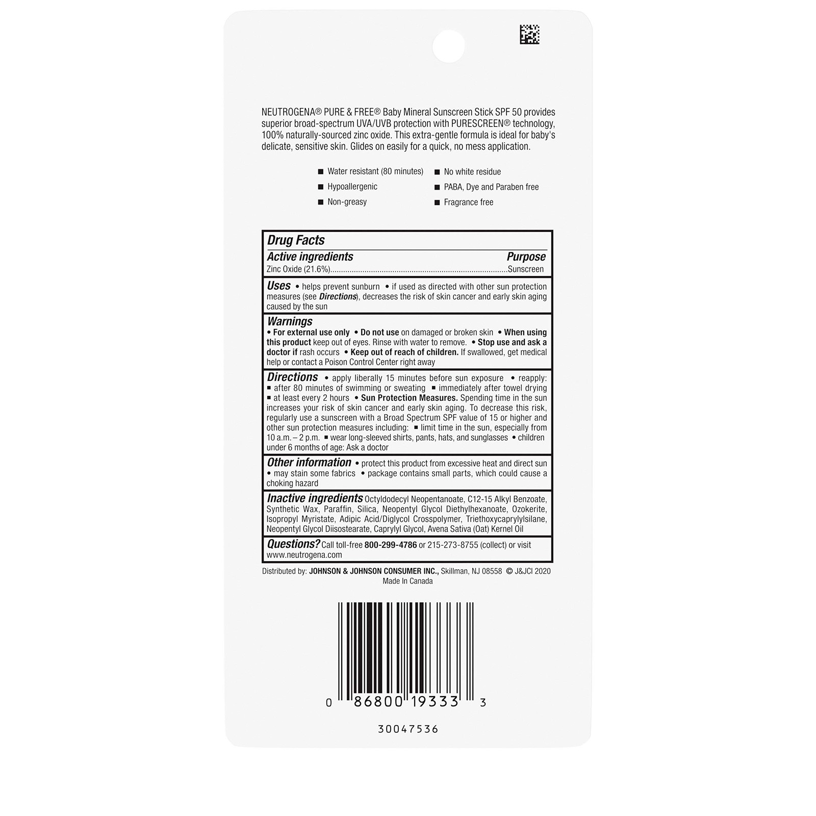 Pure & Free Baby Mineral Sunscreen Stick with Broad Spectrum SPF 50 & Zinc