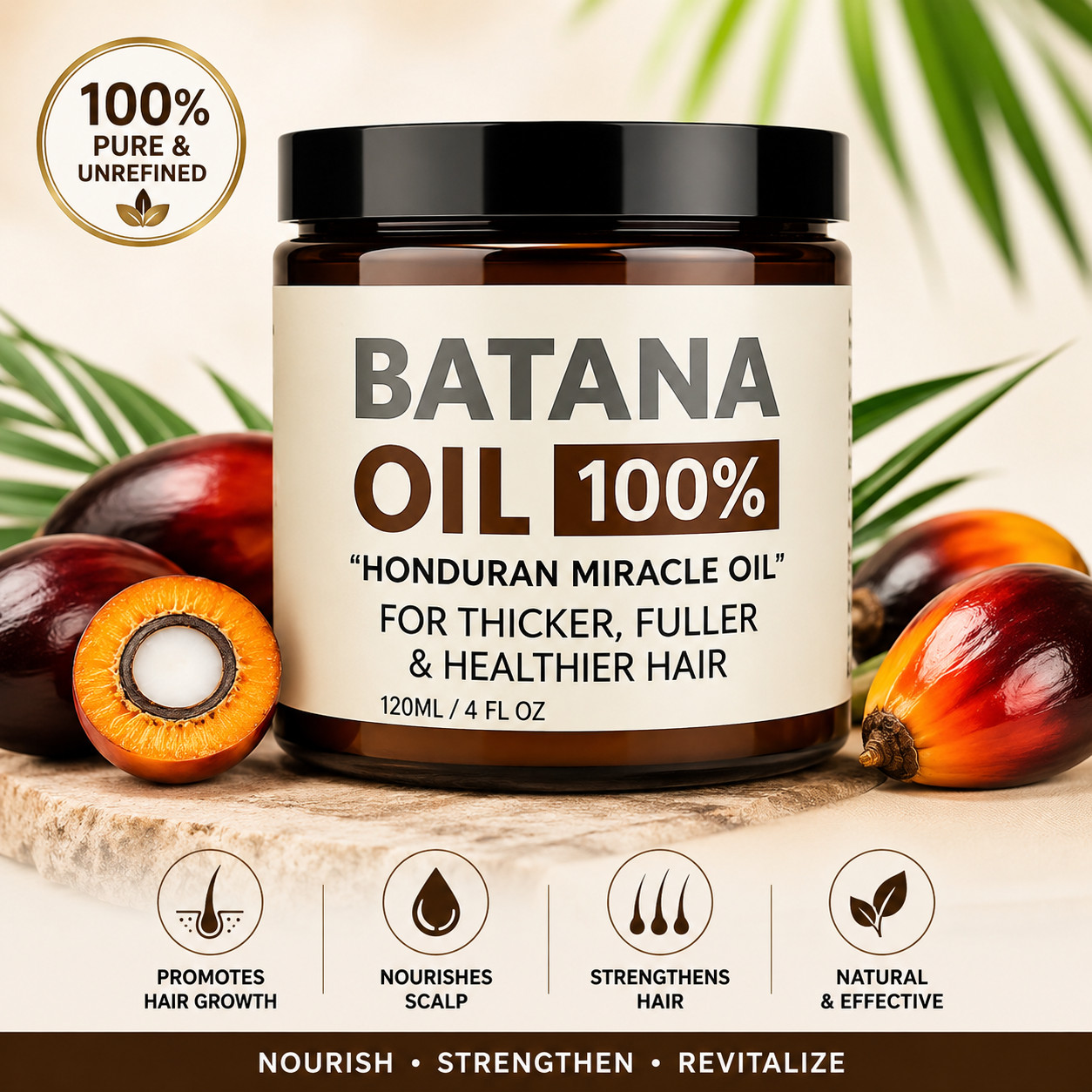 100% Raw Batana Oil Hair Growth Treatment Thick Fuller Healthy Hair 120ml