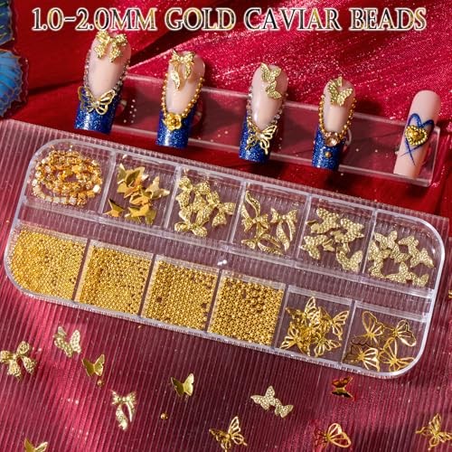 Variety Gold Nail Charms: 48 Styles Gorgeous 3D Metal Nail Gems gold