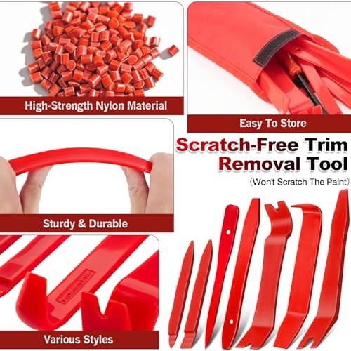 8 Pcs Auto Trim Removal Tool Kit with Non-Scratch Red-8 Trim Removal Tool Set