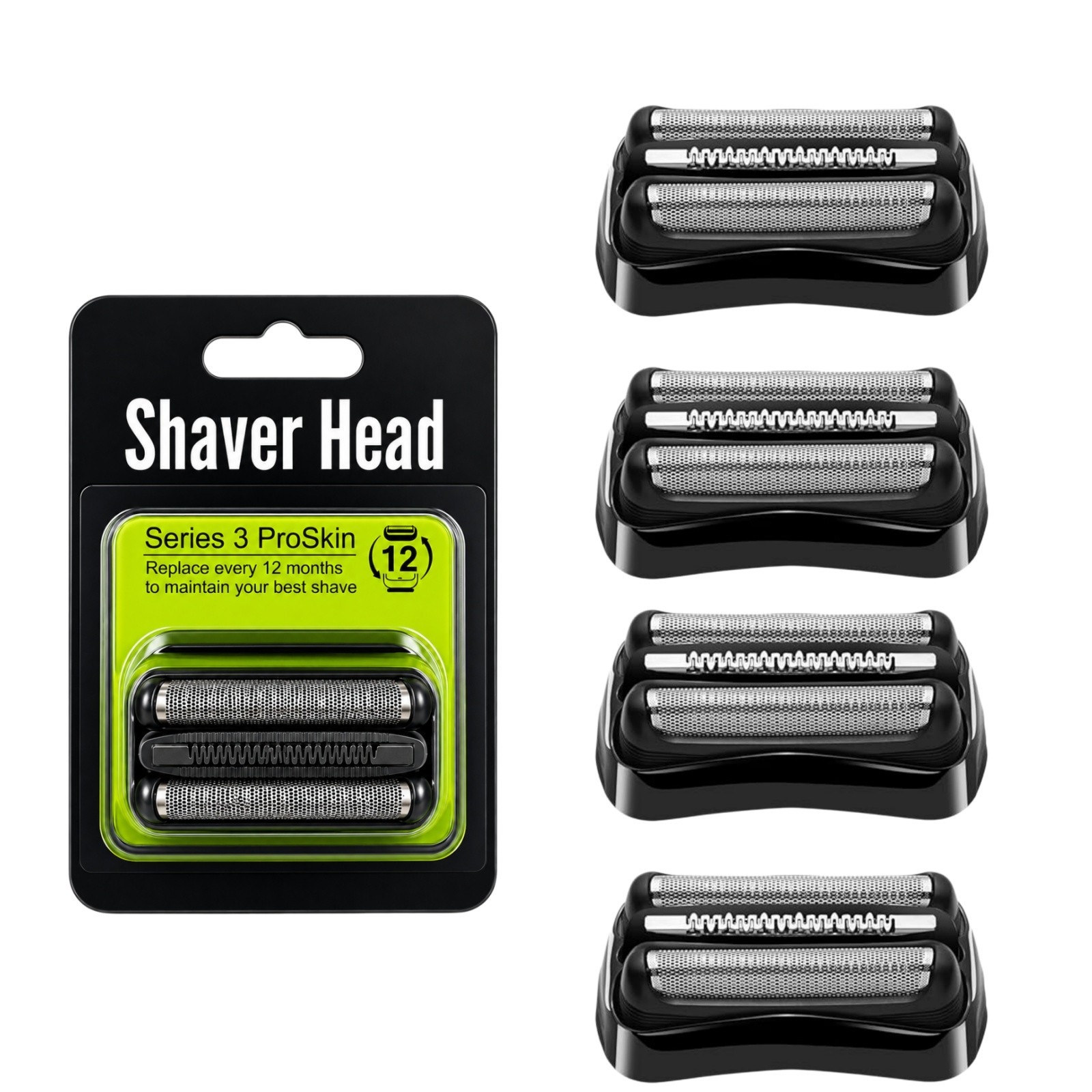 21B Series 3 Replacement Head Fits for Braun S3 21b 3010s, 3040s,5409 Black 4Pcs