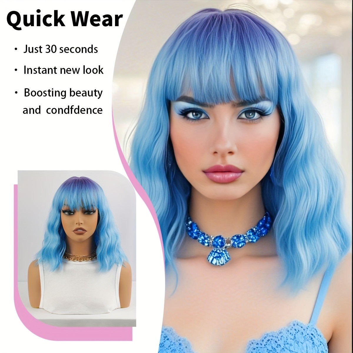 Blue-purple Gradient Bob Wig Short Wavy Bob Wig Heat-resistant for Party Cosplay