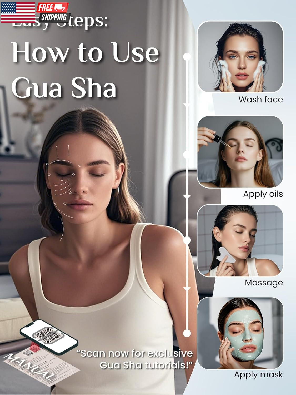 Gua Sha Facial Tools, Stainless Steel Guasha Tool for Acupuncture, Manual Massag
