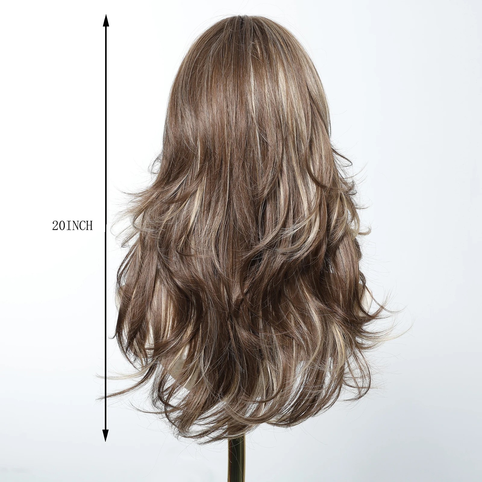 Side Bangs Retro Dark Brown Highlight Long Curly Wig Asian Style Synthetic Full
