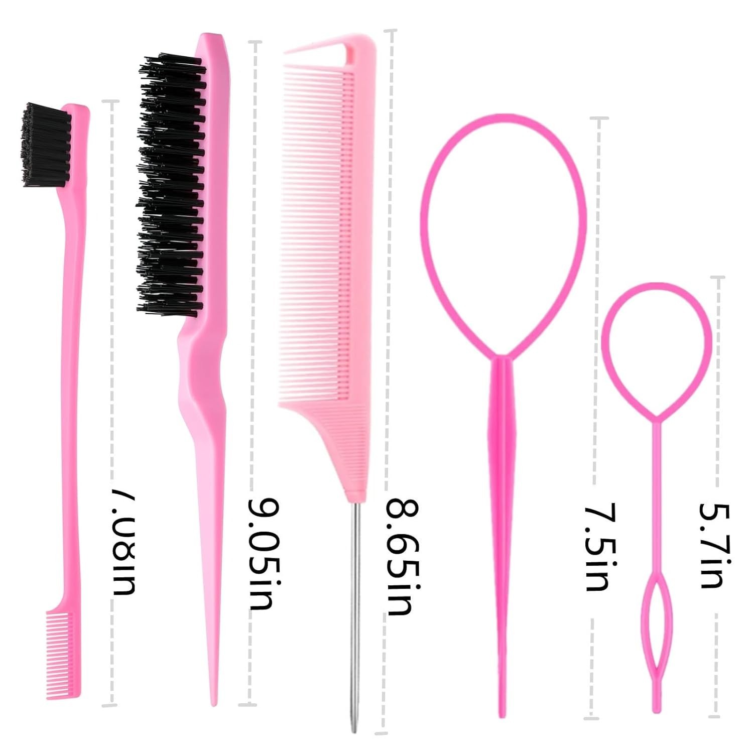 8Pcs Hair Brushes Set with 4Pcs Topsy Hair Tail Tools 1Pcs Bristle Teasing Ha