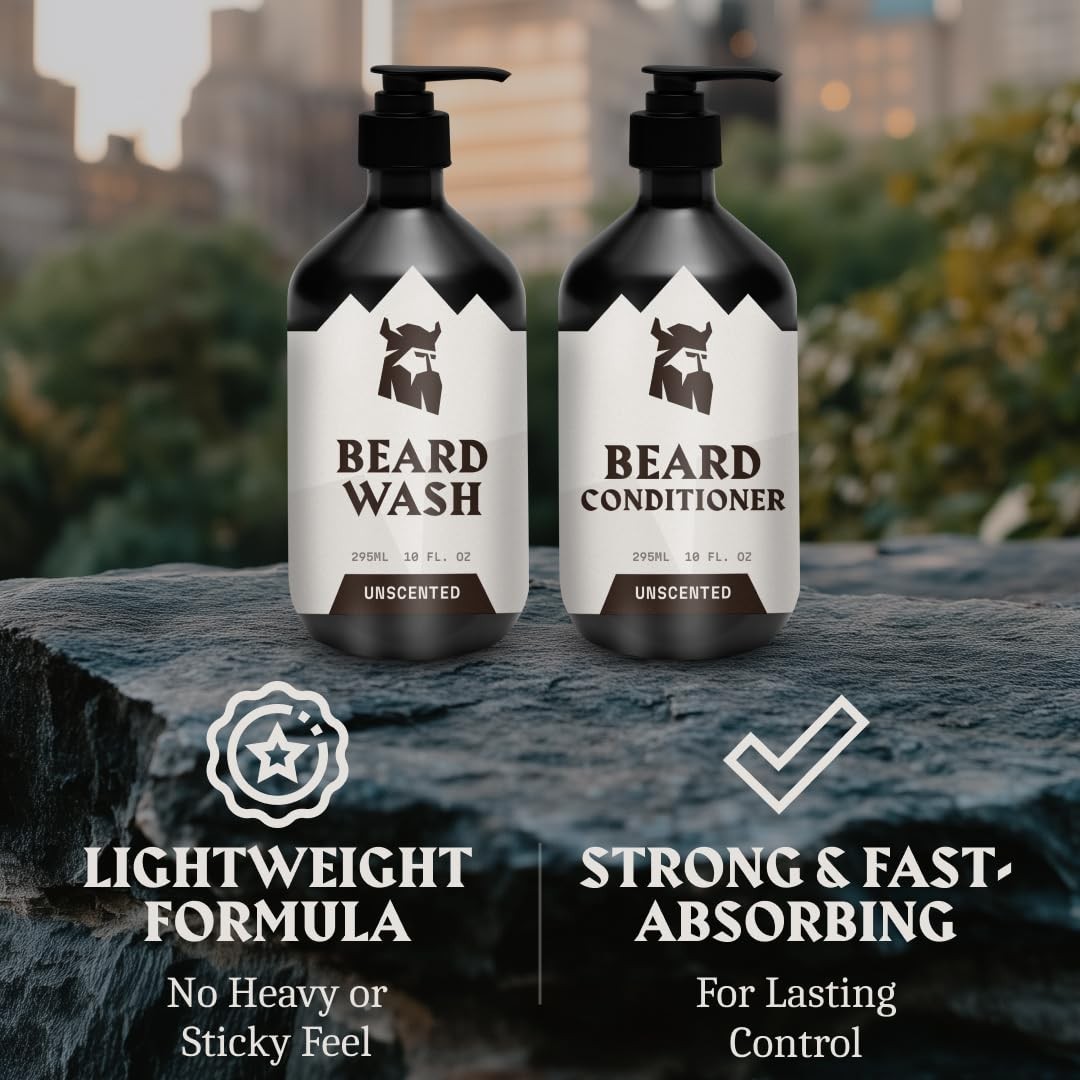 Unscented Beard Wash & Conditioner Pack of 2 – Deep Cleansing Oil, Jojoba Oil, I