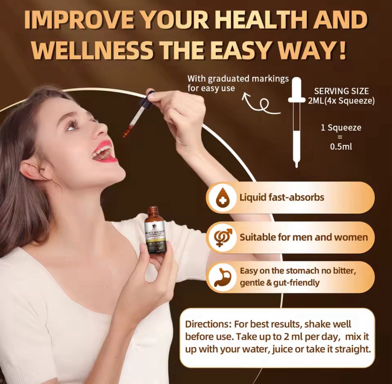 Lukaree Black Walnut Wormwood Clove Garlic Liquid Drops Detox 60 mL