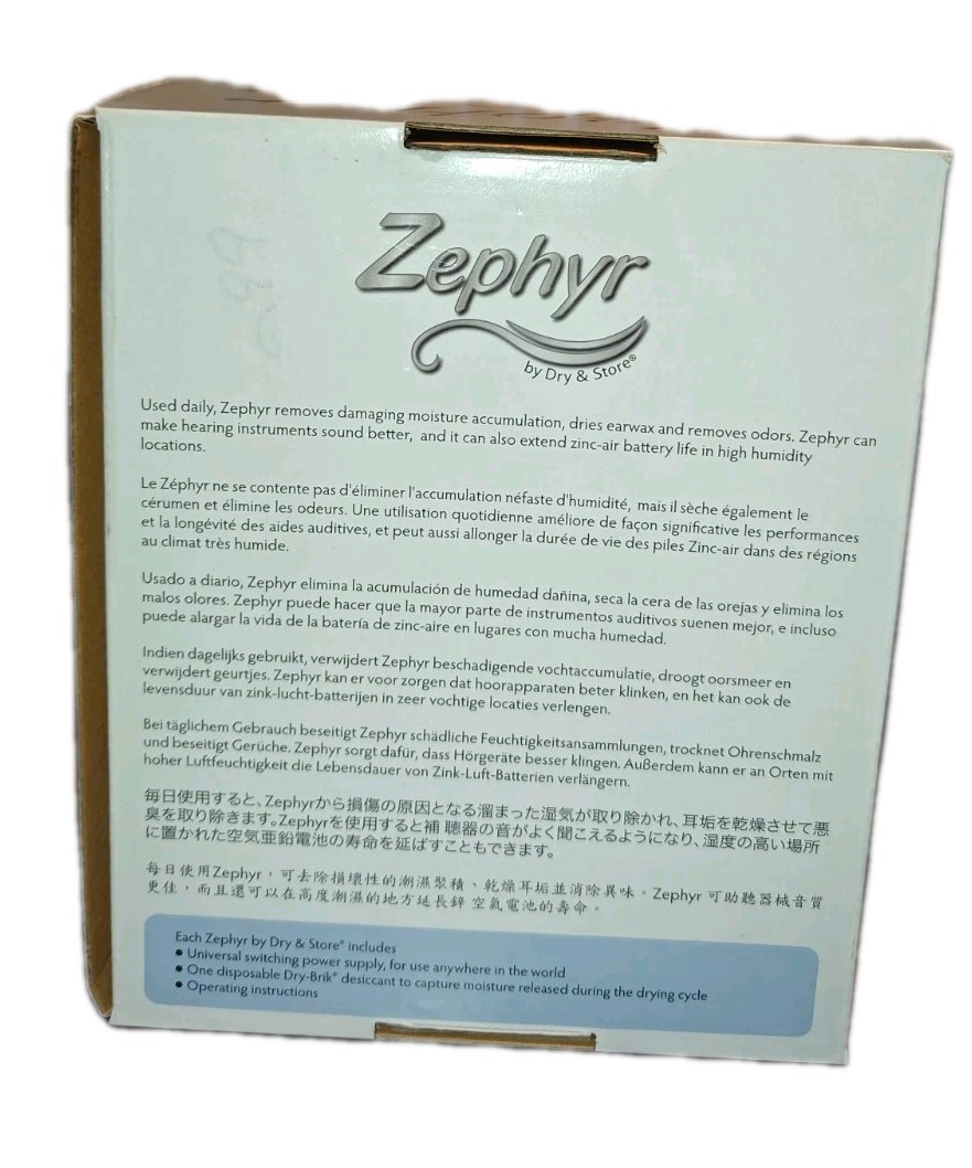 Zephyr by Dry & Store Hearing Aid Dryer Tinnitus Cochlear Ear Monitors NEW A5