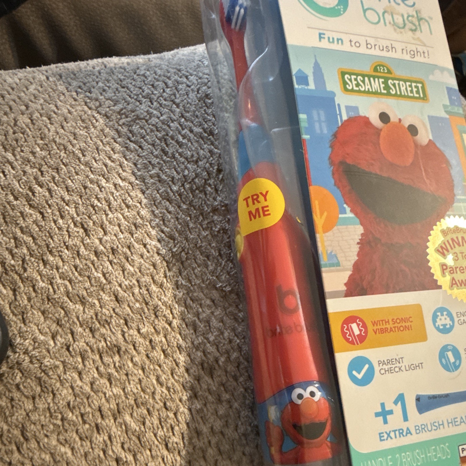 BriteBrush Sesame Street Elmo Kids Sonic Battery Toothbrush Timer + Extra Head