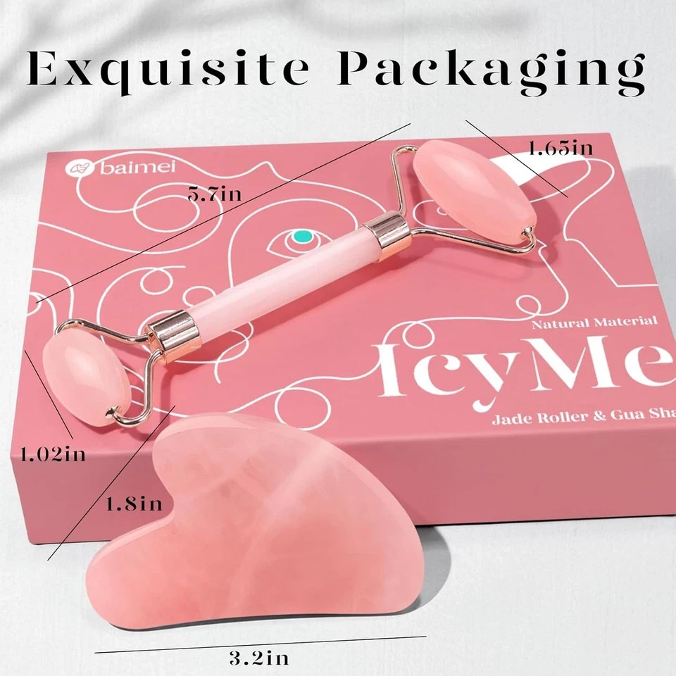 BAIMEI IcyMe Jade Roller & Gua Sha, Face Roller Redness Reducing Skin Care Tools