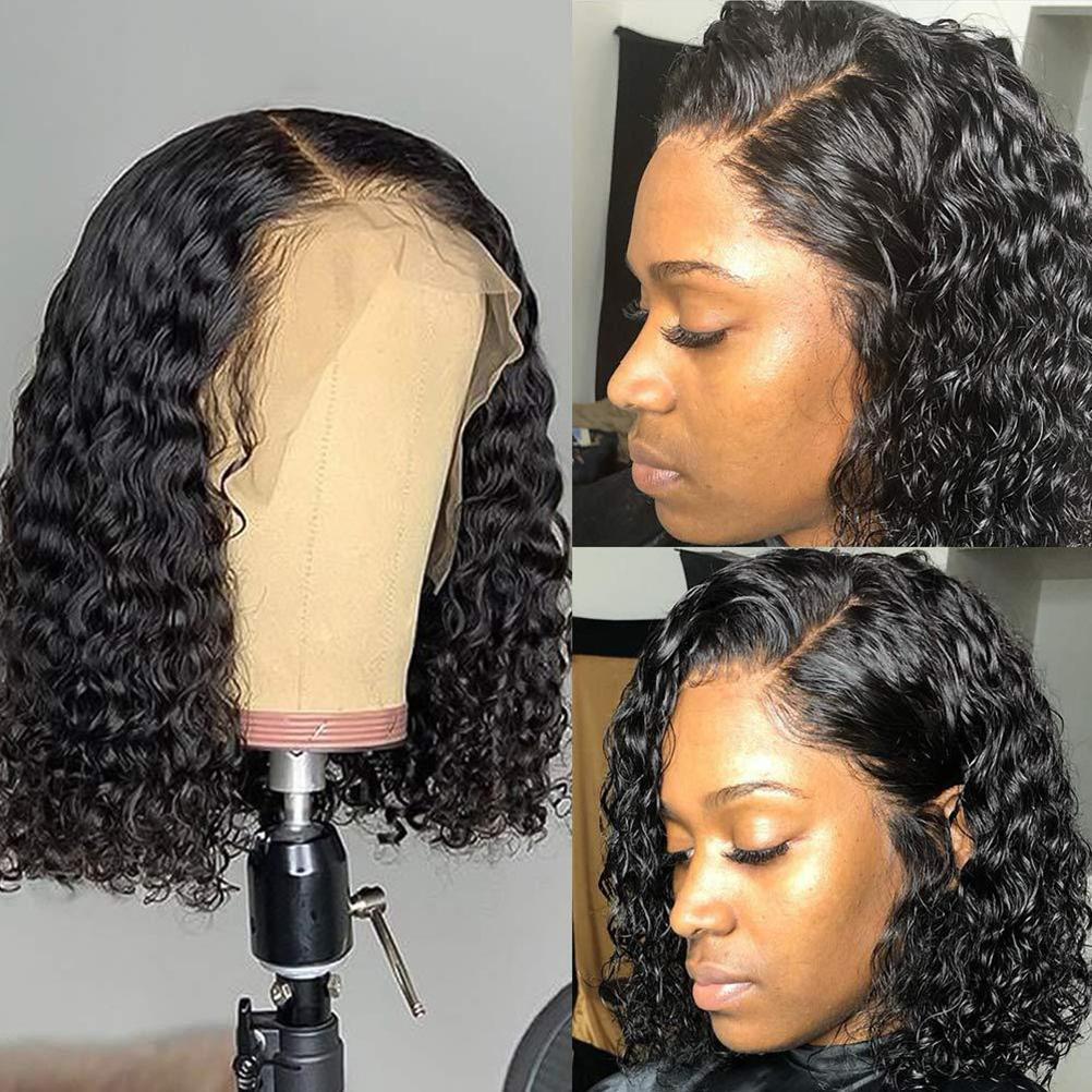 Deep Wave Brazilian Human Hair Wigs Wavy Scalp Top Machine Made Wigs With Bangs