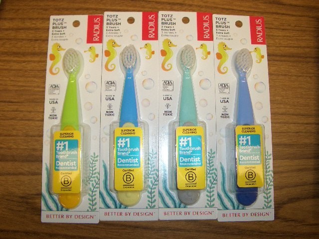 RADIUS Toothbrush Totz Plus Brush 3 Years + Extra Soft -4 colors Pack of 4