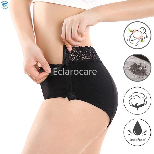 2pcs Adjustable waistband Period Underwear Women Lace Mid-Rise Menstrual Panties