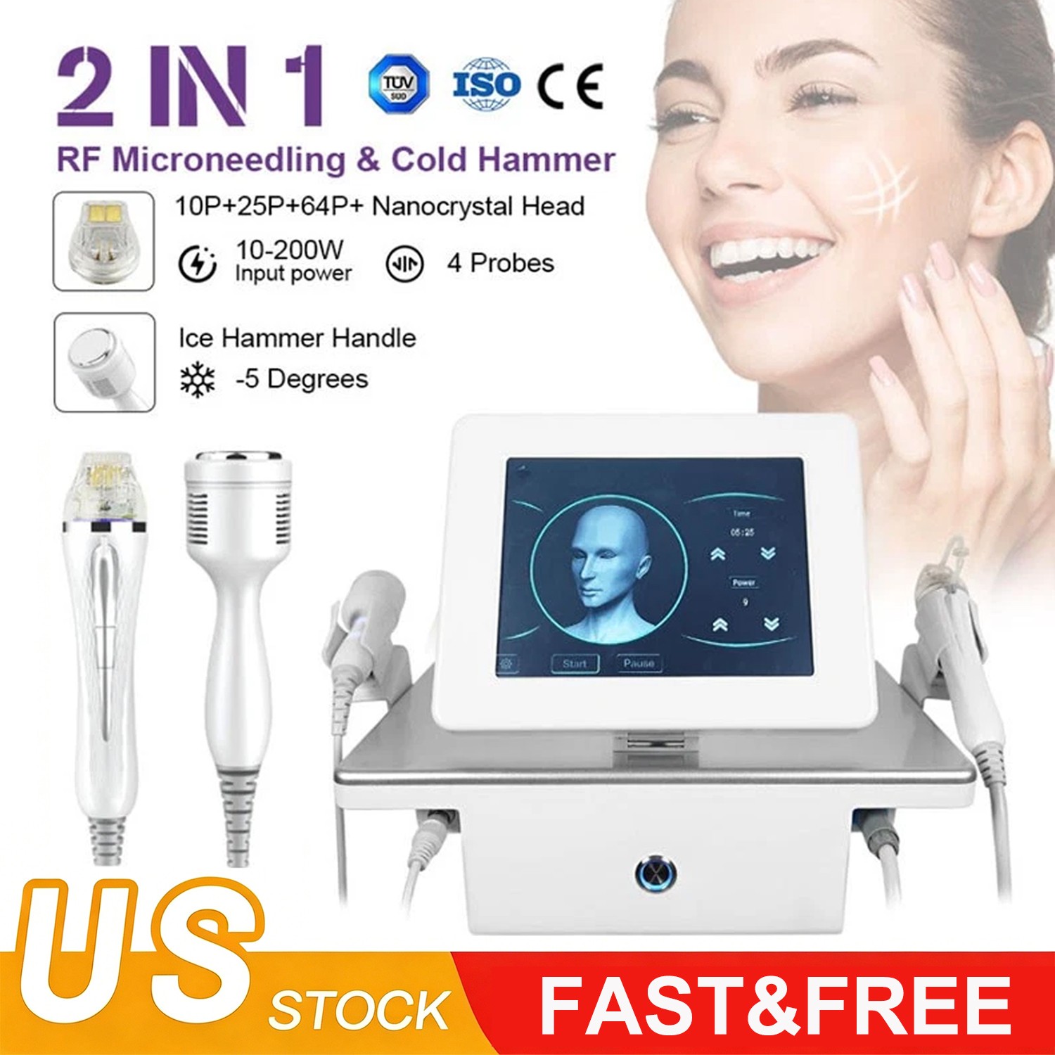 2in1 Micro-n-eedle Machine Cold Hammer Scars Spot Skin Smoothing Beauty Device