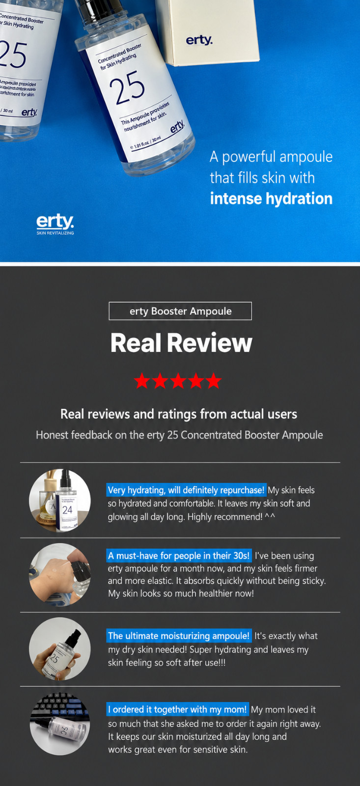 ERTY 25 Concentrated Booster Ampoule 30ml Hydrating Hyaluronic + FREE Samples