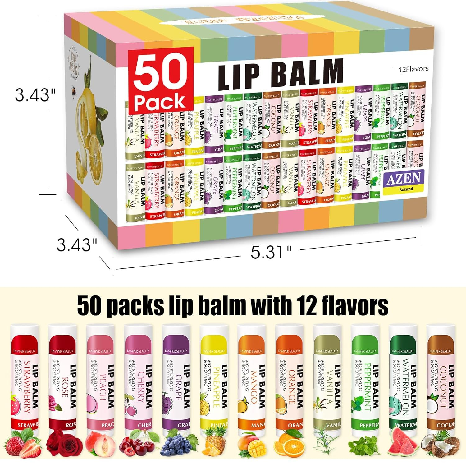 50 Pack Lip Balm Bulk, Moisturizing Lip Balms for Dry Cracked Lips, Mothers Day