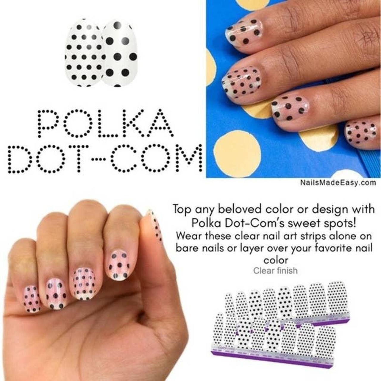 Color Street Nail Strips 🖤Polka Dot-com🖤 Retired Clear Overlay DIY Manicure