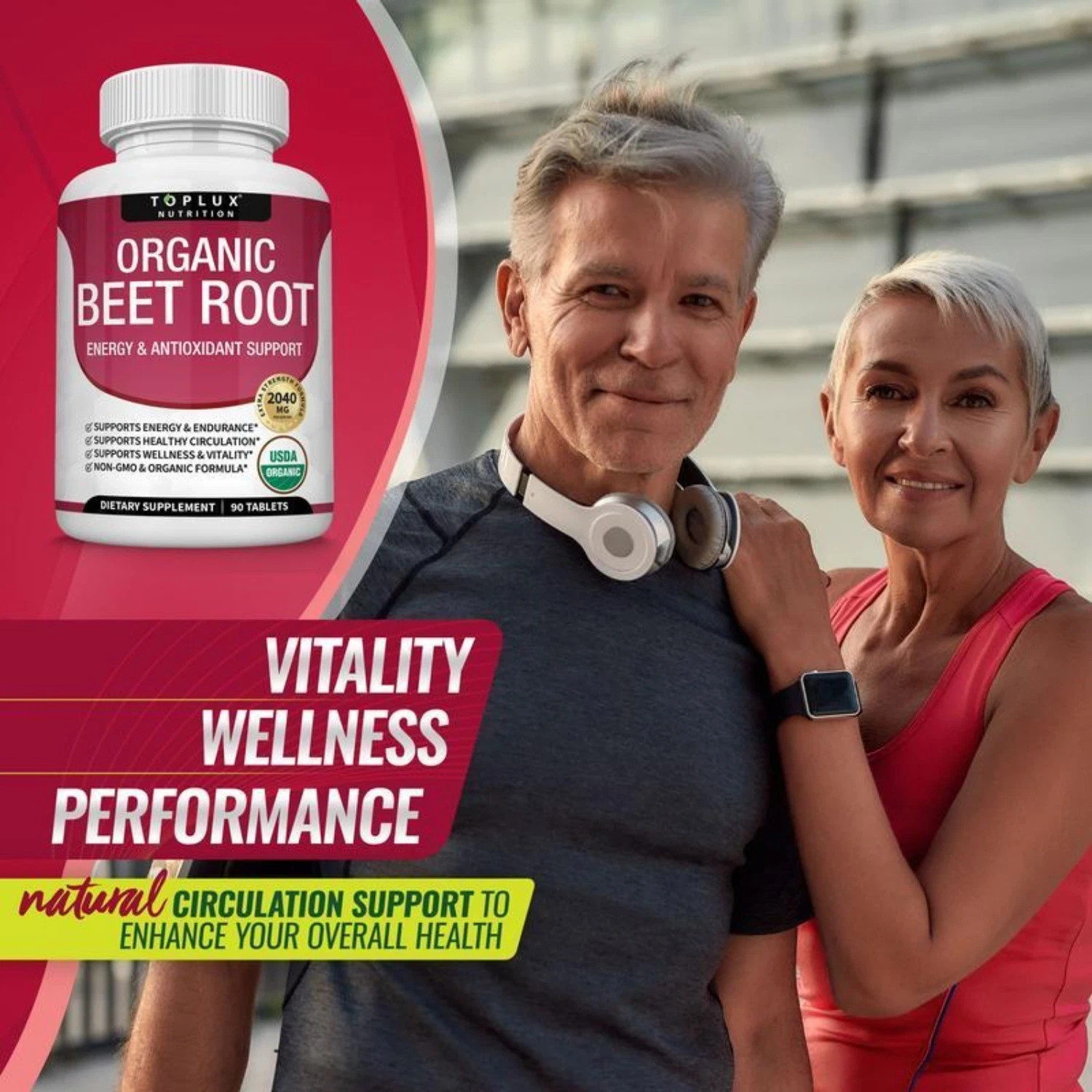 Toplux Organic Beet Root 2040mg.Nitric Oxide Booster Tablets