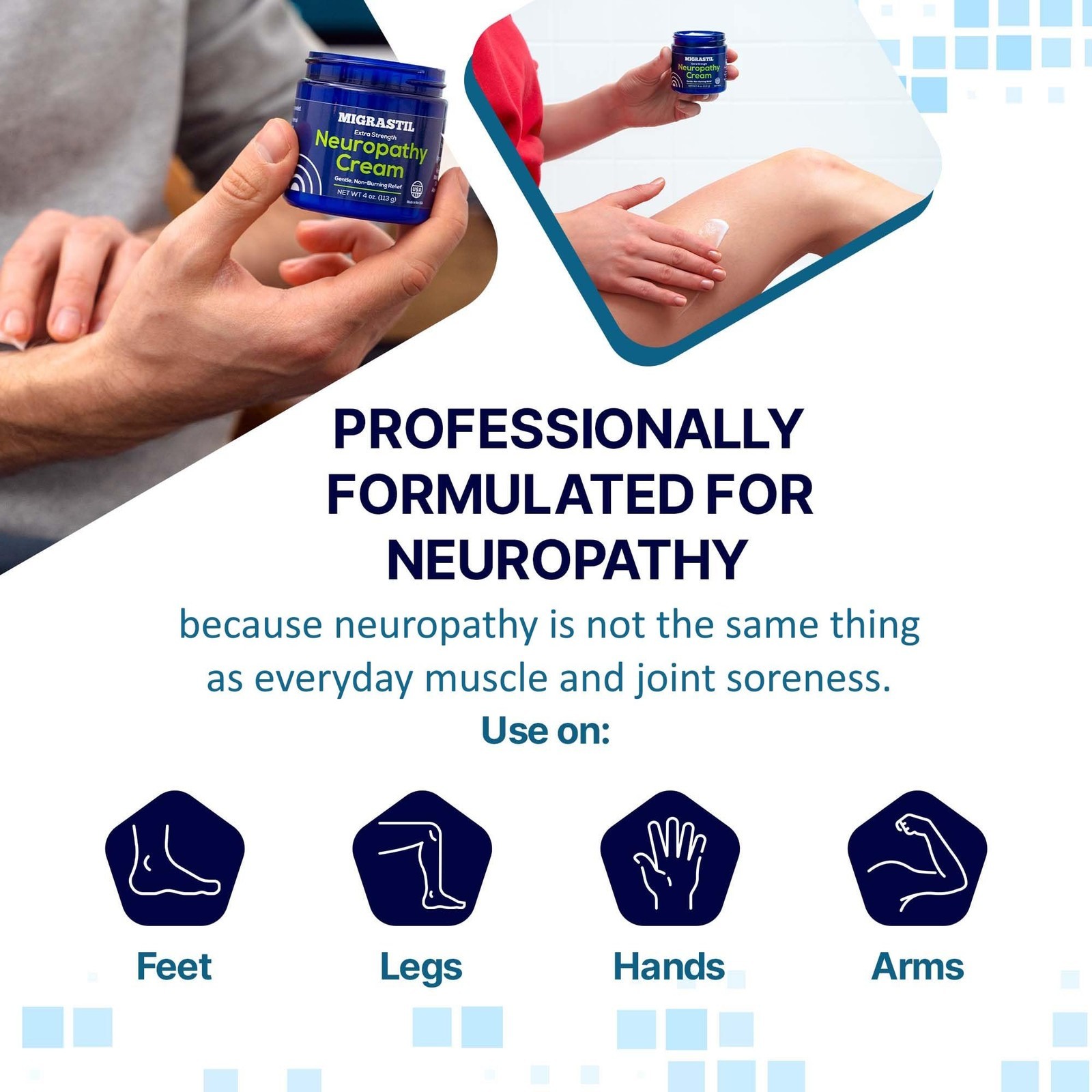 Migrastil Neuropathy Cream Extra Strength for Feet, Legs, and Hands. Made in …