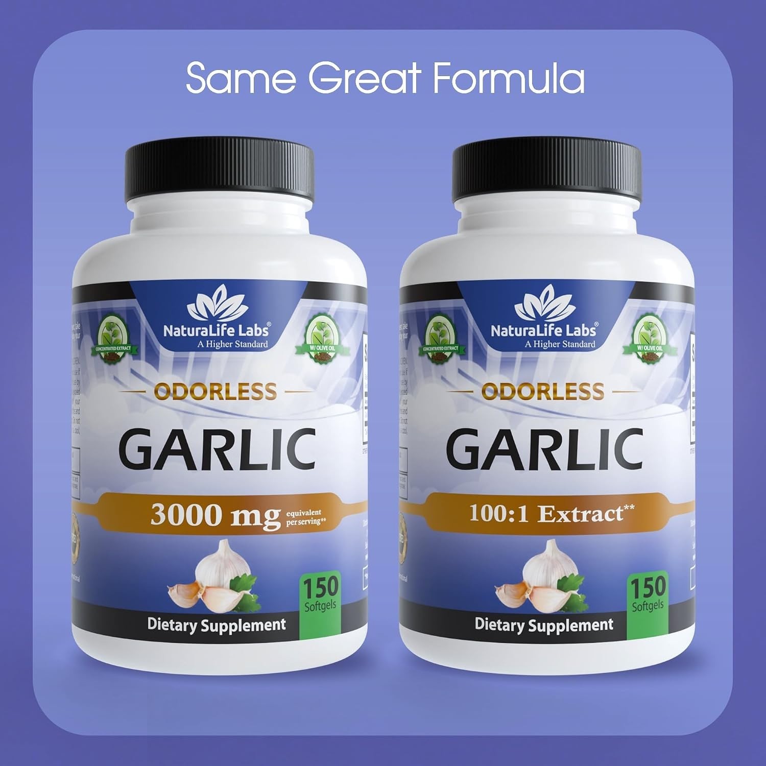 High-Quality Odorless Garlic Softgels – 100:1 Extract with Olive Oil – 150 Count