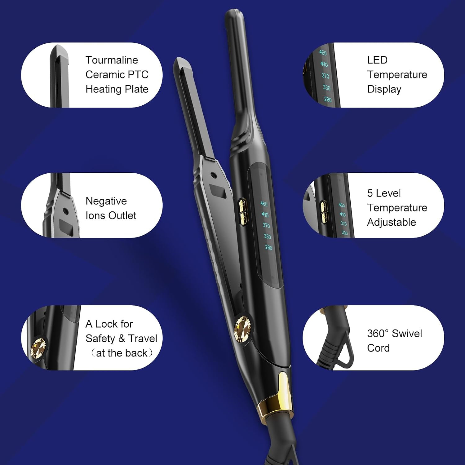 Pencil Flat Iron 3/10” Small Flat Irons for Short Hair,Pixie Cut & Bangs,Hair S