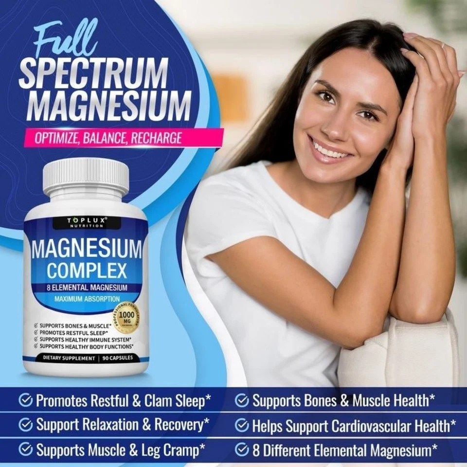 2Pack Magnesium complex supplement: 1000mg of 8-element magnesium, 180 capsules
