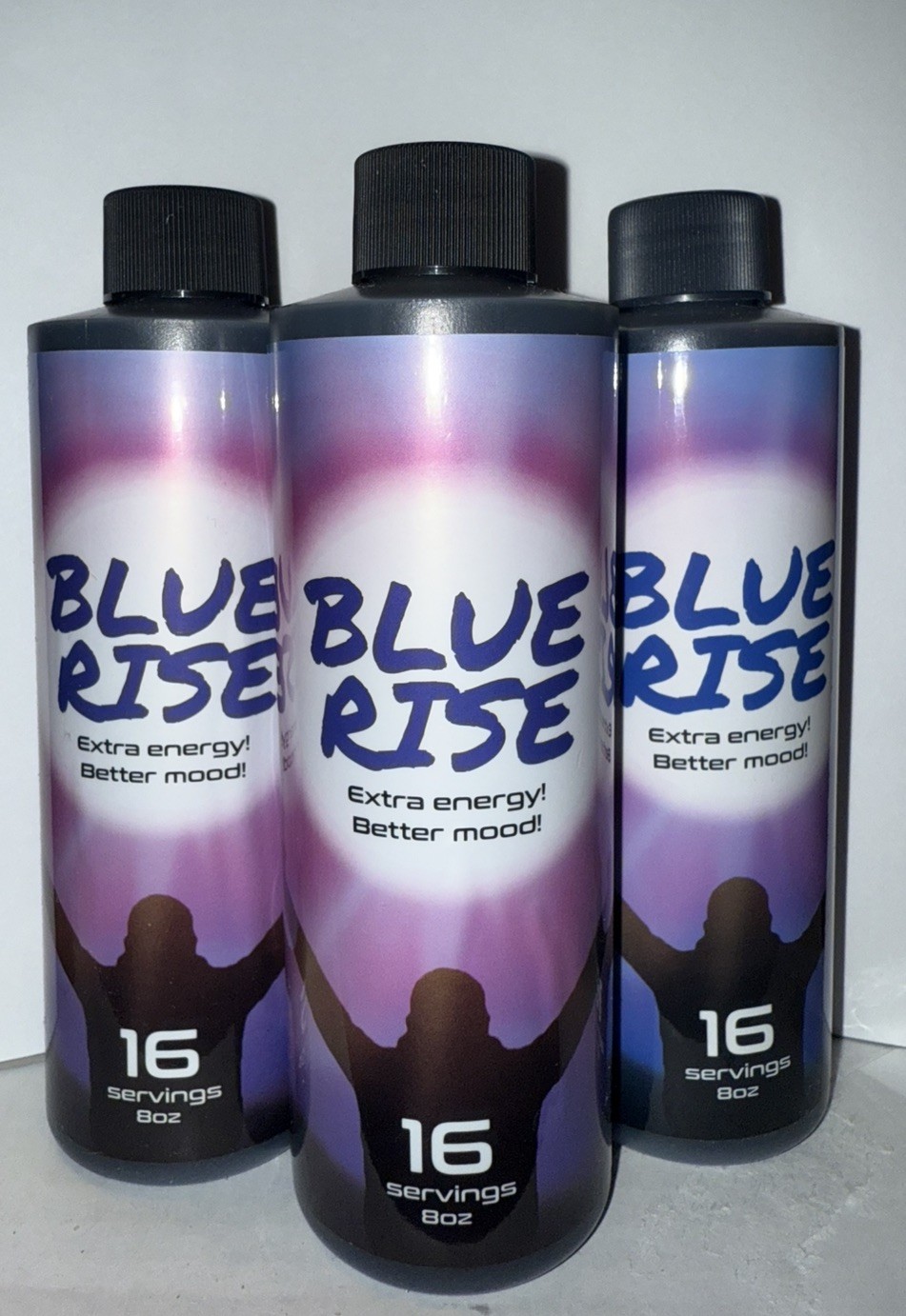 Blue Rise Energy BLACK COLOR and BITTER TASTING 8oz 3 Bottles