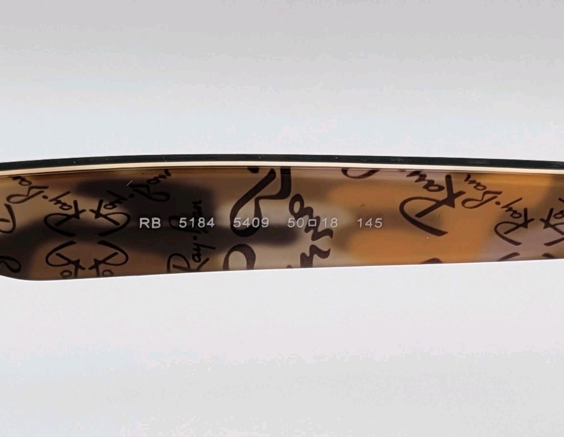 Ray-Ban RB 5184 5409 Glasses Frames Only Black Tortoise Logo Script 50 18 145