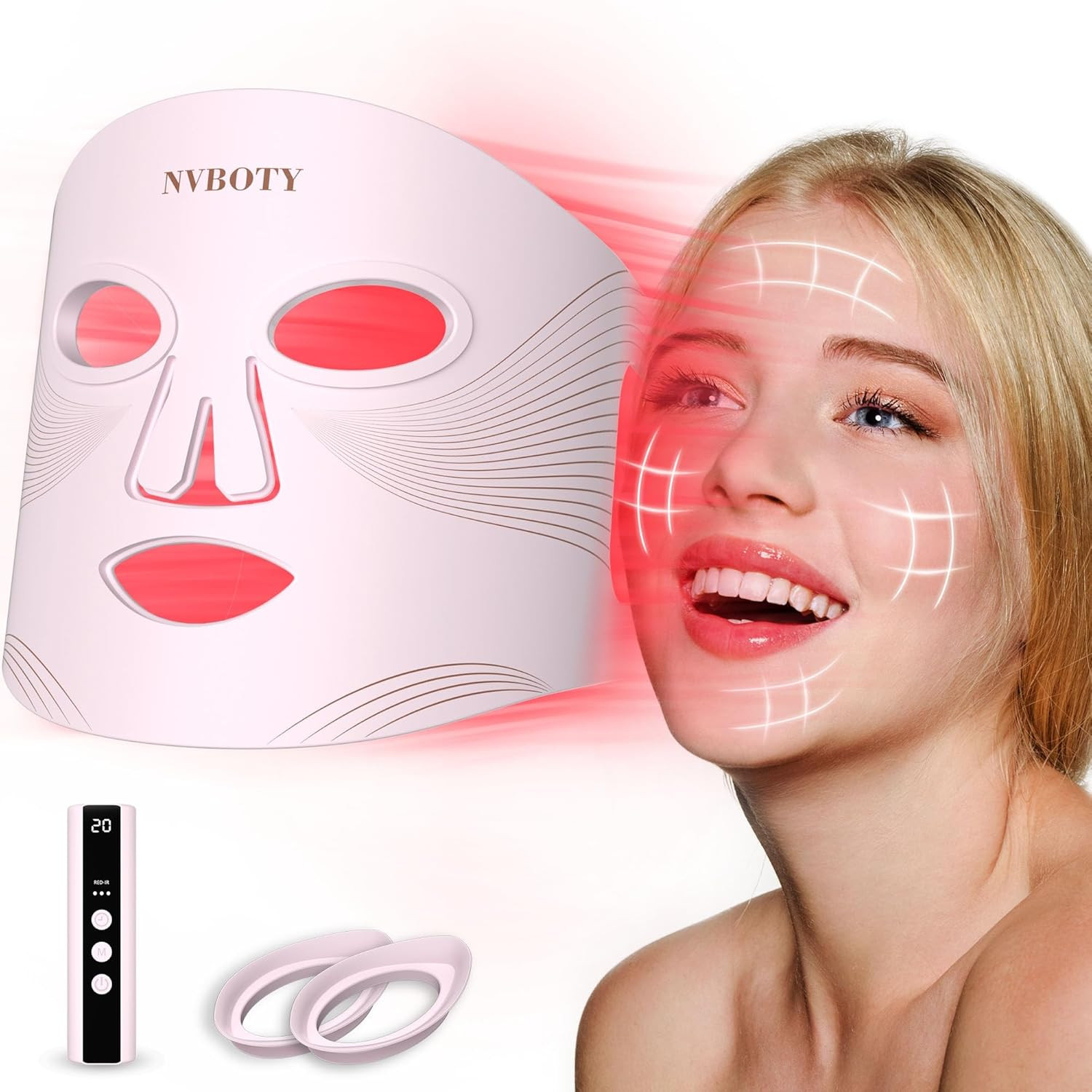 Red Light Therapy Mask, 4 Modes Portable Red Light Therapy for Face, 2000Mah Rec