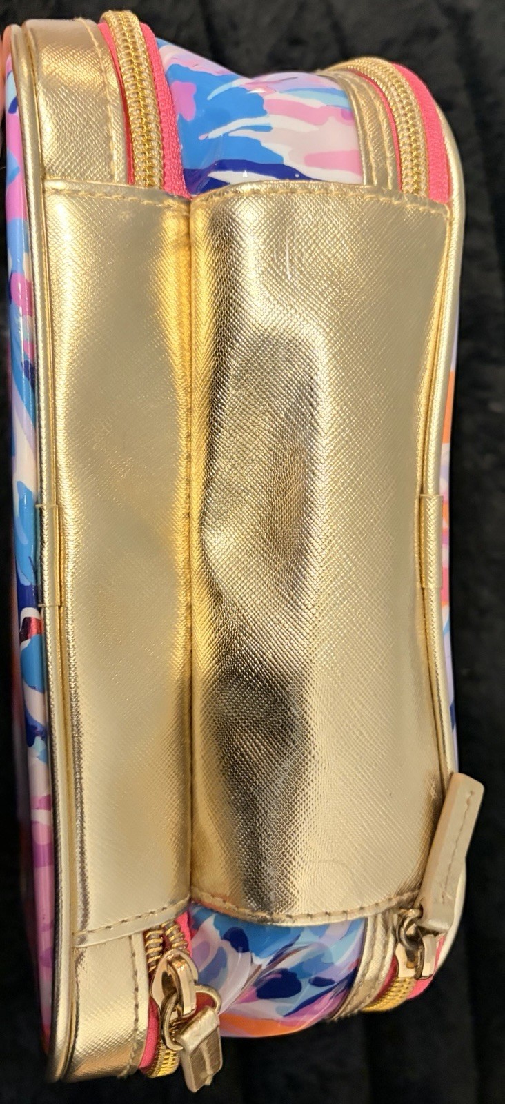 Lilly Pulitzer Multicolor Floral Makeup Bag Gold & Pink Zipper Closure