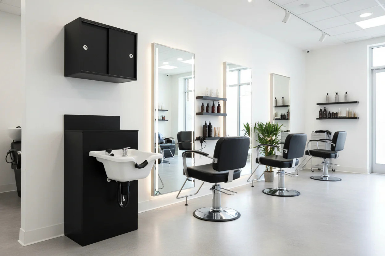 eMarkBeauty ABS Plastic Shampoo Bowl and Large Cabinet with Storage and Counter