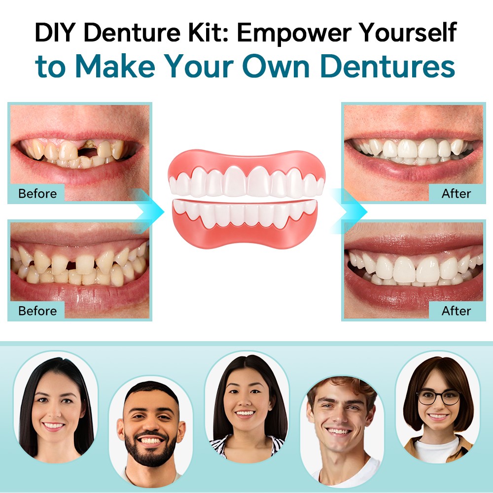 False Teeth Set Full Dentures,Adjustable Silicone Dentures to Fit Over Existing