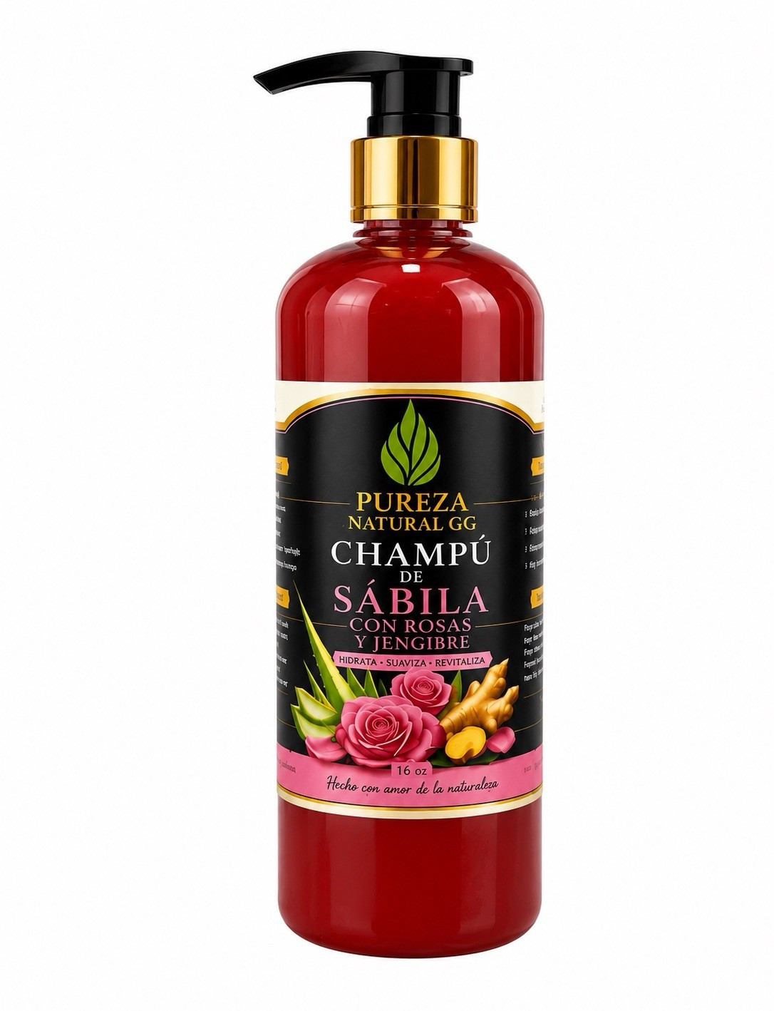 Pureza Natural GG Aloe Vera Rose & Ginger Shampoo Sulfate/Paraben-Free 16 oz
