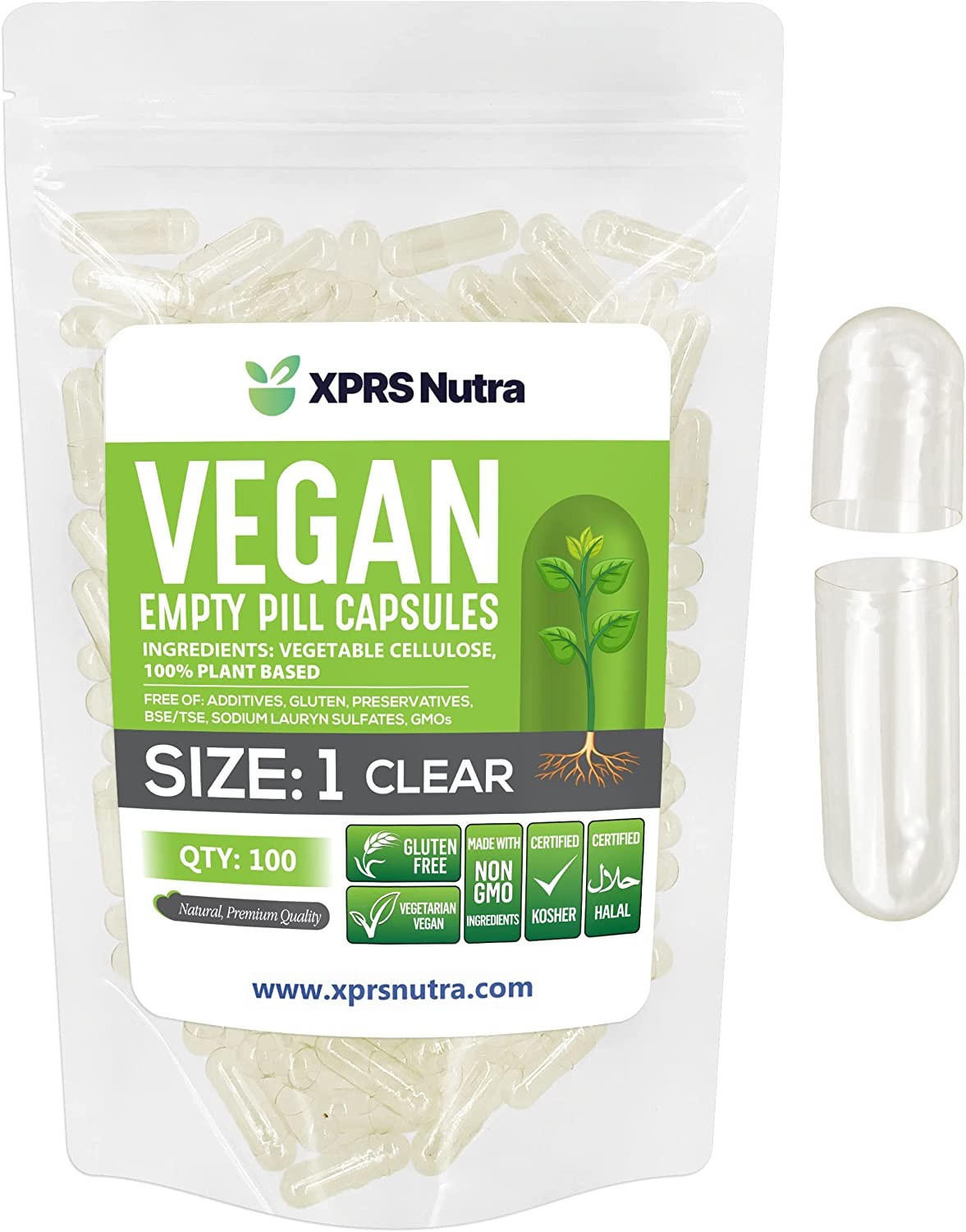 Size 1 Clear Empty Vegan Capsules Vegetarian Veggie Kosher Veg Caps DIY Pills