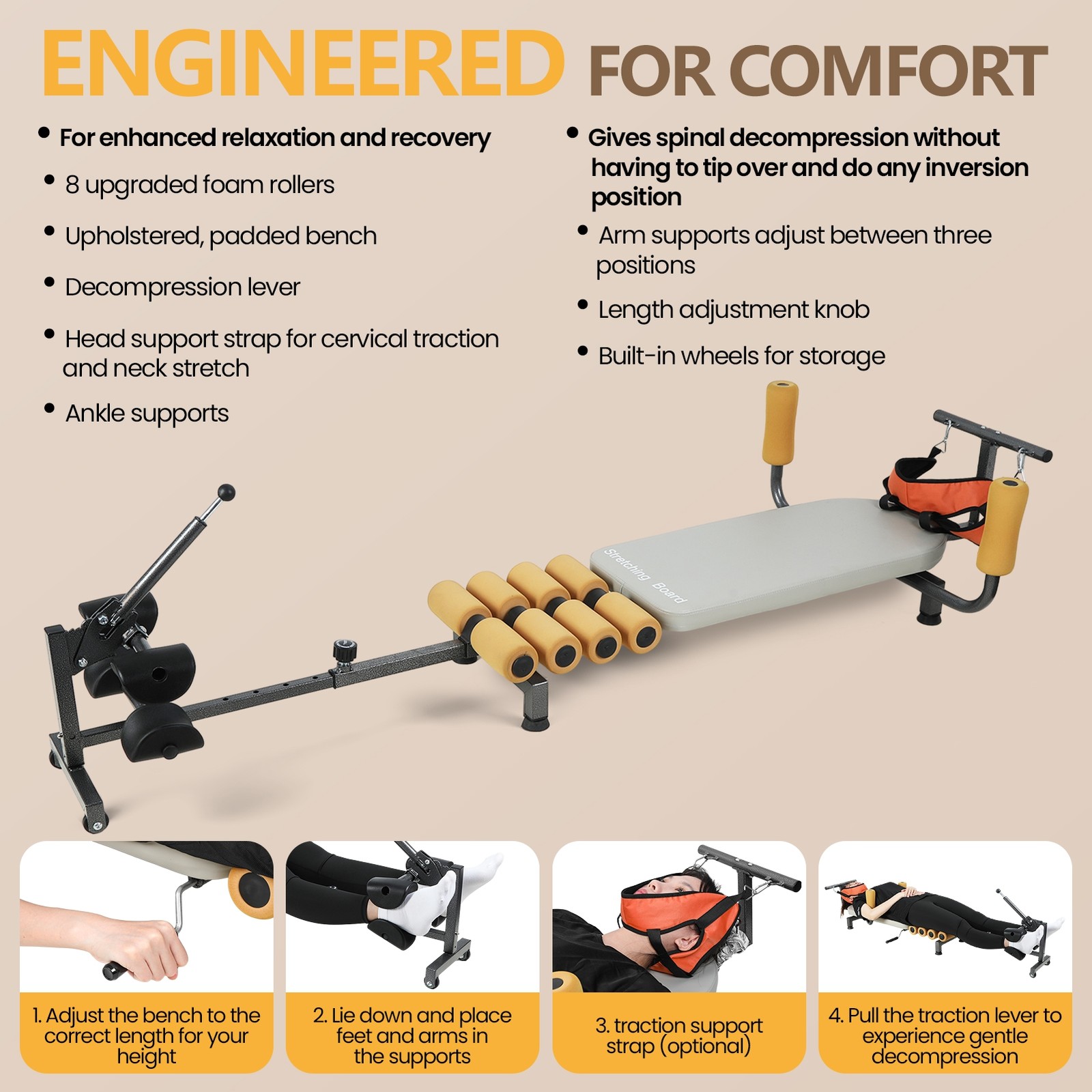 Traction Device, Lower Back, Lumbar and Cervical Spine Stretcher, Leg Stretcher