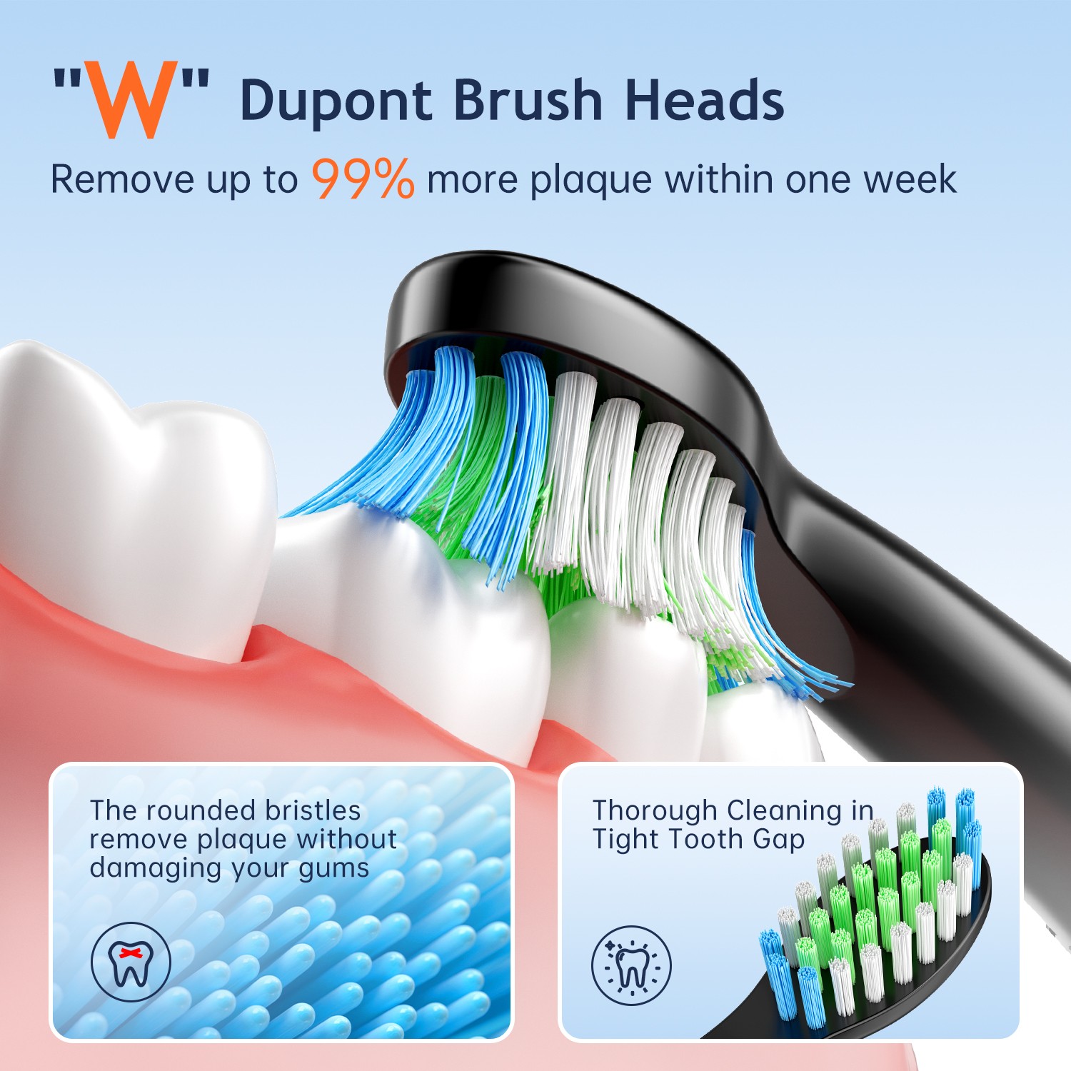 Fairywill Sonic Rechargeable Electric Toothbrush 8 Brush Head 5 Mode Travel Case