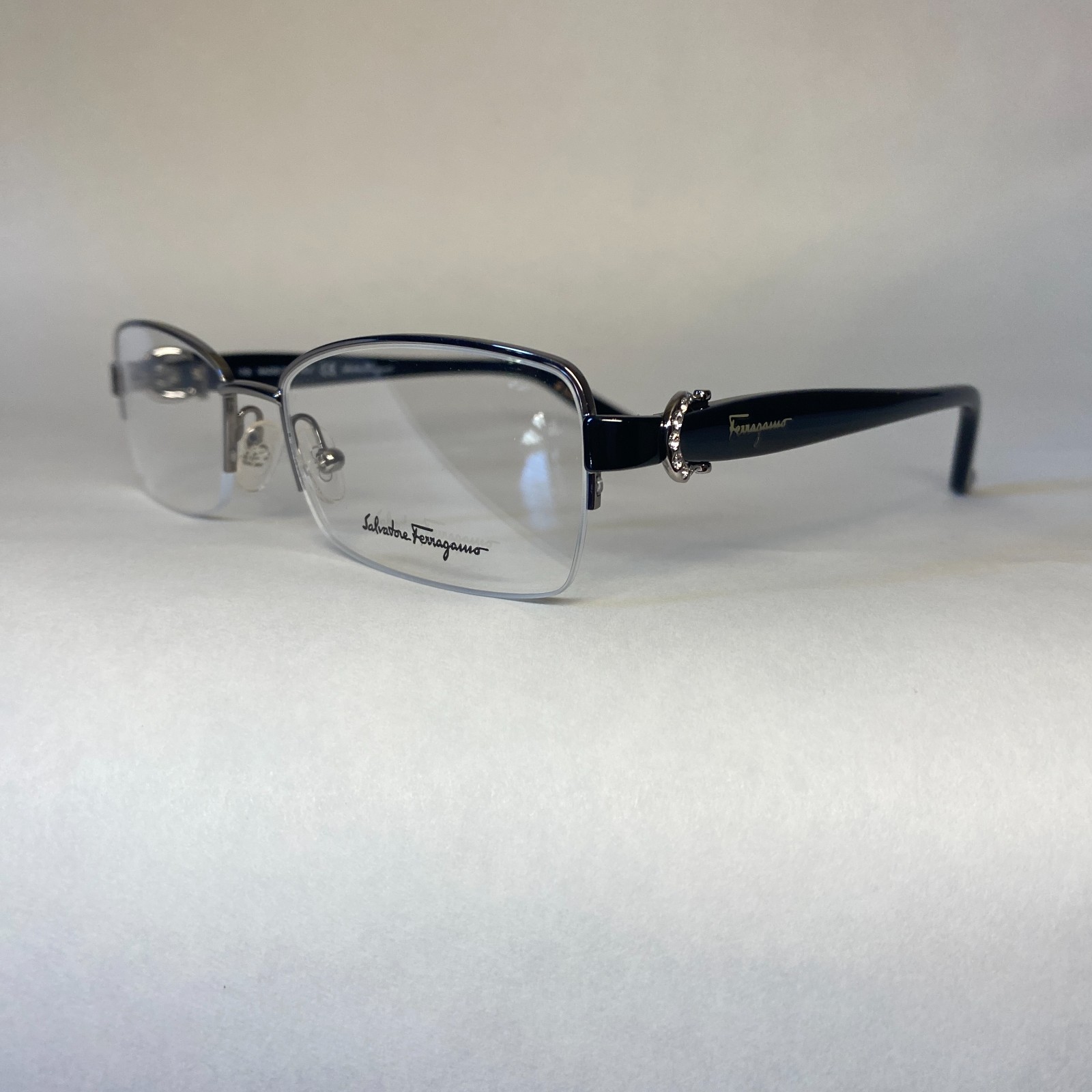 Salvatore Ferragamo Italy Black and Silver Eyeglass Frame SF2113R 53-17-135 081