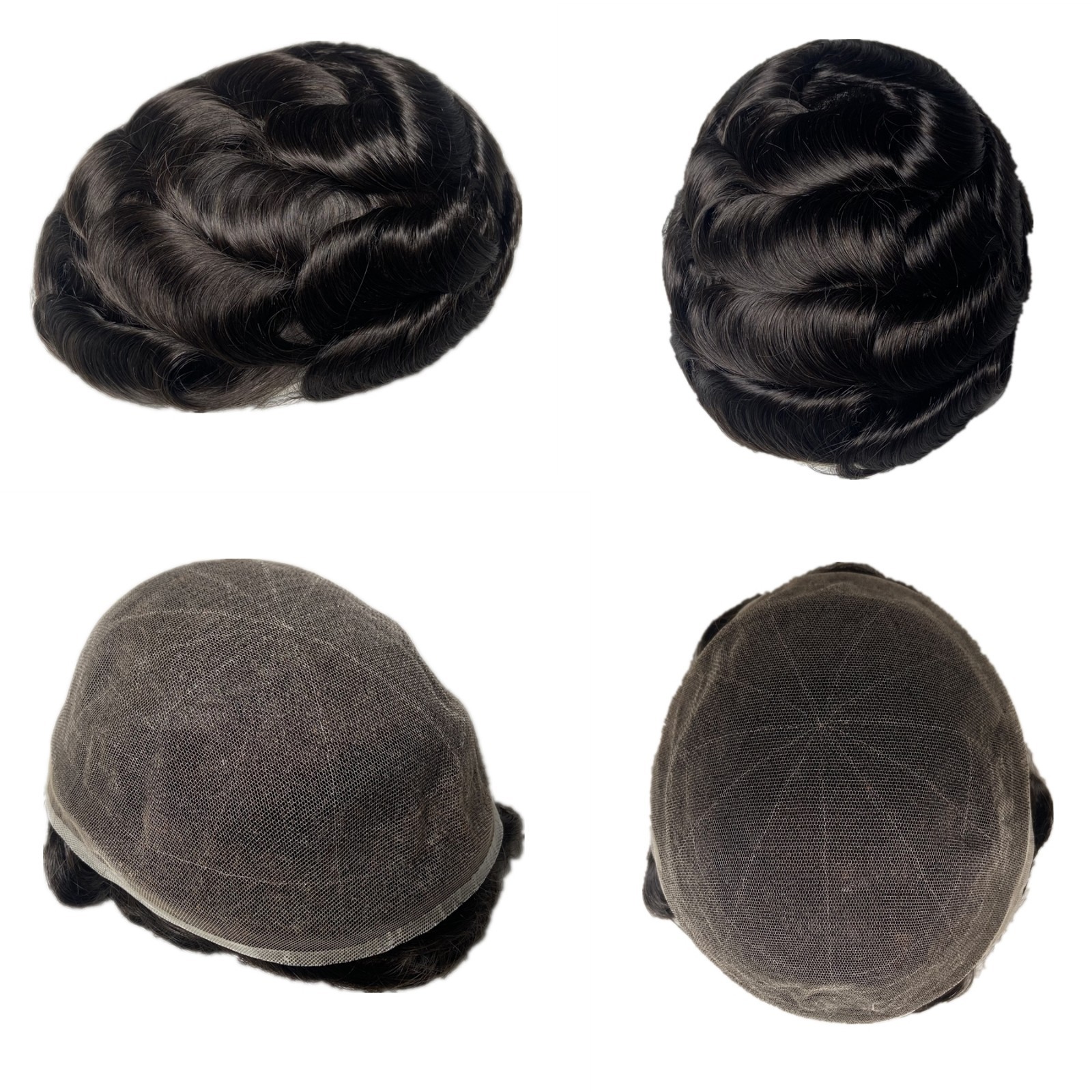 Mens Toupee Human Hair Replacement French Lace Medium Density Hairpiece Grey