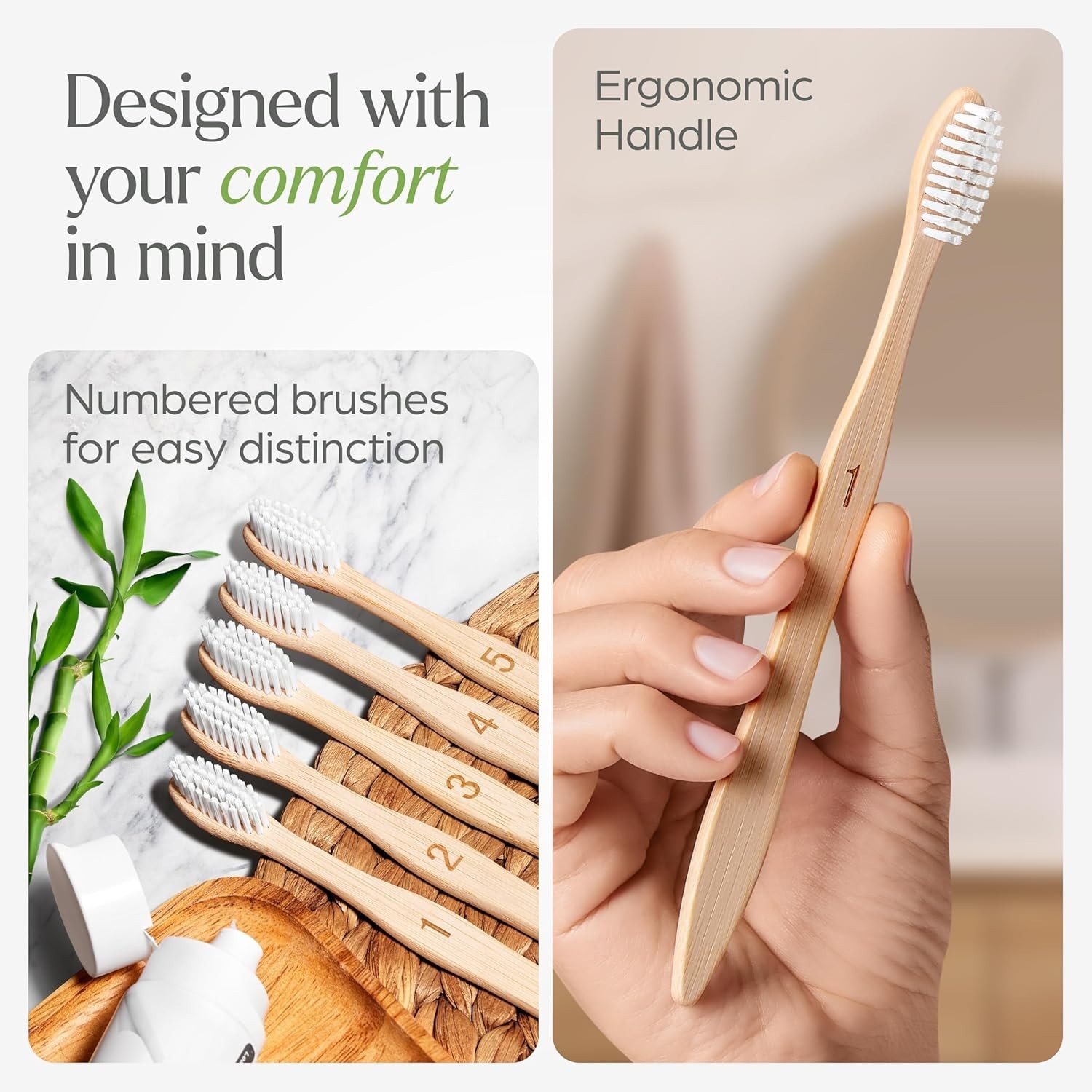 Bamboo Toothbrushes Eco-Friendly Soft Bristles 10 Pack Natural Wooden Toothbrush