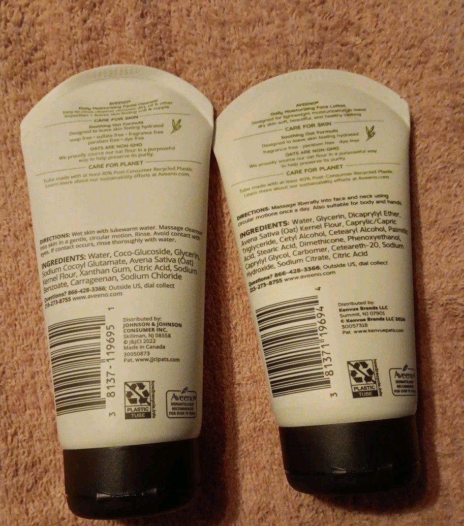 2 Pc Aveeno Daily Moisturizing Face Cleanser/Face Lotion 5 Oz (N016)