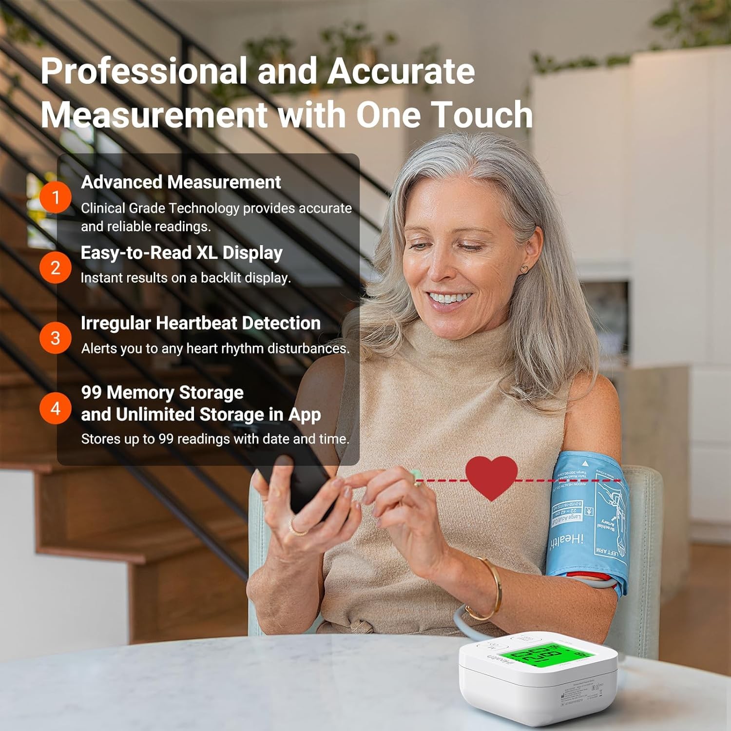 Track Smart Upper Arm Blood Pressure Monitor with Wide Range Cuff That Fits Stan