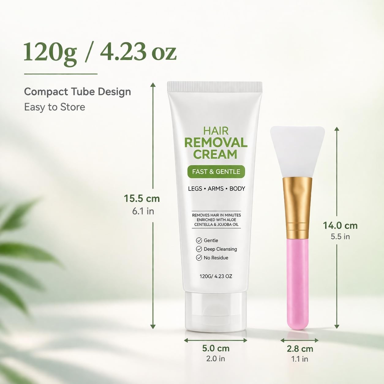 Hair Removal Cream with Applicator Brush for Legs, Arms & Body, 120g