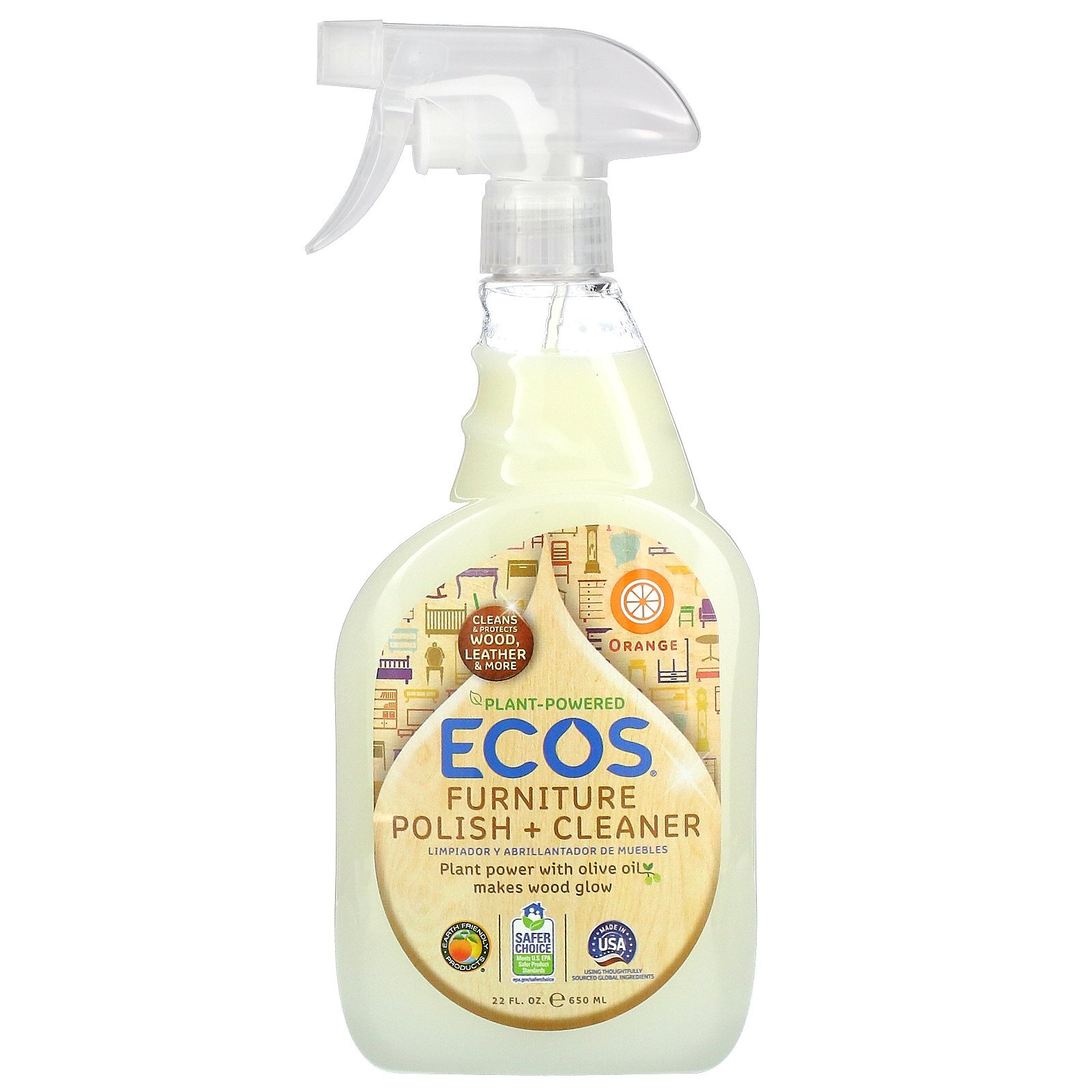 Ecos, Furniture Polish + Cleaner, Orange, 22 fl oz (650 ml)