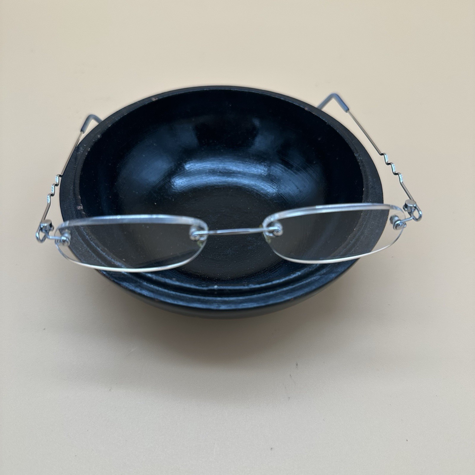Rimless Silver Metal Eyeglass Frames Blue Temple Tips Unisex Adults Pre-Owned