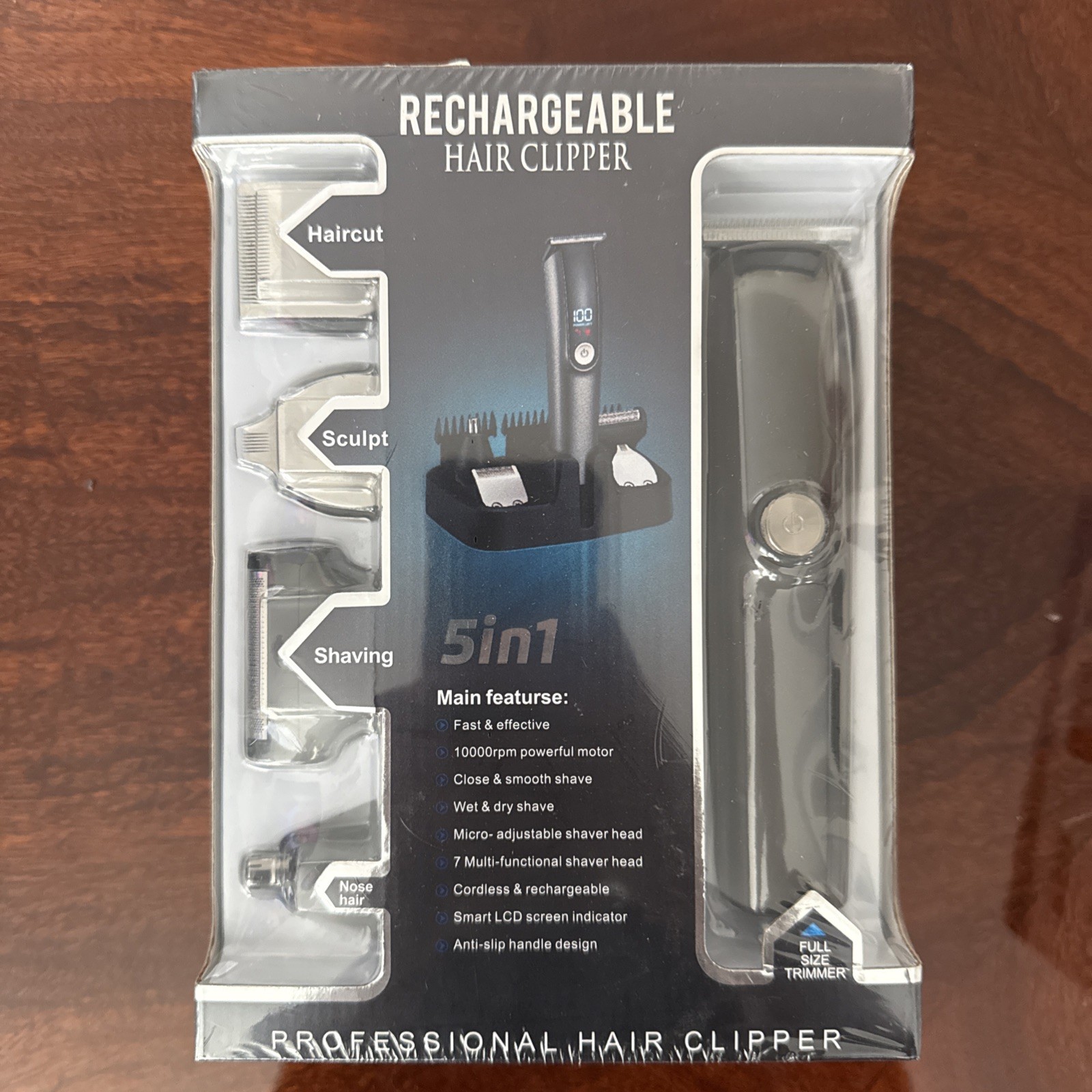 5-in-1 Rechargeable Hair Clippers – Beard, Nose, Ear & Body Grooming